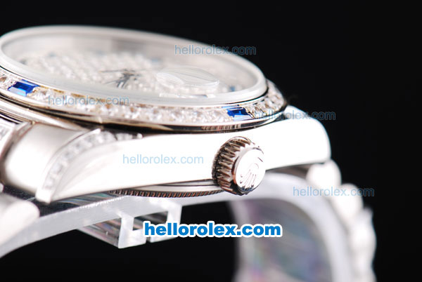 Rolex Day-Date Oyster Perpetual Full Diamond with Diamond Dial and Blue Marking - Click Image to Close